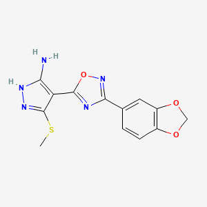 4-(3-(benzo[d][1,3]dioxol-5-yl)-1,2,4-oxadiazol-5-yl)-3-(methylthio)-1H-pyrazol-5-amine