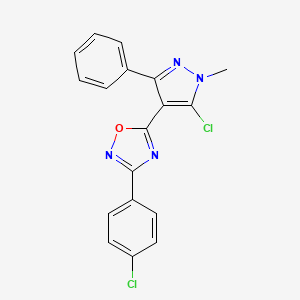 molecular formula C18H12Cl2N4O B2598387 5-(5-chloro-1-methyl-3-phenyl-1H-pyrazol-4-yl)-3-(4-chlorophenyl)-1,2,4-oxadiazole CAS No. 477712-54-2