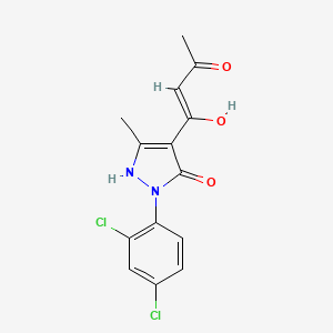 molecular formula C14H12Cl2N2O3 B2598426 2-(2,4-dichlorophenyl)-4-[(Z)-1-hydroxy-3-oxobut-1-enyl]-5-methyl-1H-pyrazol-3-one CAS No. 303997-20-8