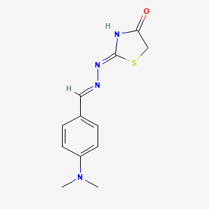molecular formula C12H14N4OS B2598428 (Z)-2-((E)-(4-(dimethylamino)benzylidene)hydrazono)thiazolidin-4-one CAS No. 1089294-91-6