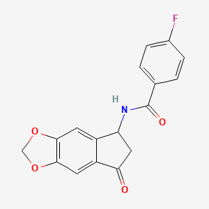 molecular formula C17H12FNO4 B2598443 4-fluoro-N-(7-oxo-6,7-dihydro-5H-indeno[5,6-d][1,3]dioxol-5-yl)benzenecarboxamide CAS No. 861209-45-2