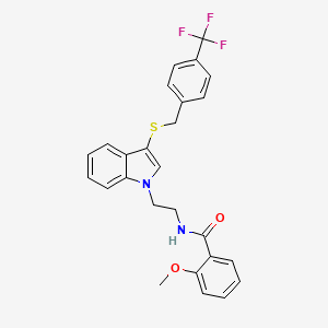 molecular formula C26H23F3N2O2S B2598444 2-methoxy-N-[2-[3-[[4-(trifluoromethyl)phenyl]methylsulfanyl]indol-1-yl]ethyl]benzamide CAS No. 497072-70-5
