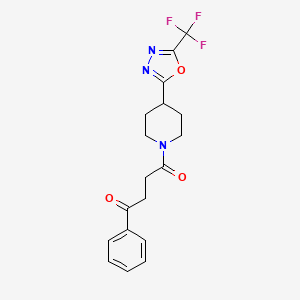 molecular formula C18H18F3N3O3 B2598480 1-Phenyl-4-(4-(5-(trifluoromethyl)-1,3,4-oxadiazol-2-yl)piperidin-1-yl)butane-1,4-dione CAS No. 1396800-57-9