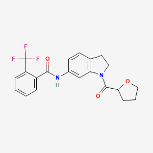 molecular formula C21H19F3N2O3 B2598525 N-(1-(四氢呋喃-2-酰基)吲哚啉-6-基)-2-(三氟甲基)苯甲酰胺 CAS No. 1058490-63-3