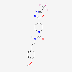 molecular formula C18H21F3N4O3 B2598535 N-(4-methoxyphenethyl)-4-(5-(trifluoromethyl)-1,3,4-oxadiazol-2-yl)piperidine-1-carboxamide CAS No. 1396686-81-9
