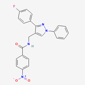 molecular formula C23H17FN4O3 B2598571 N-[[3-(4-fluorophenyl)-1-phenylpyrazol-4-yl]methyl]-4-nitrobenzamide CAS No. 956047-83-9