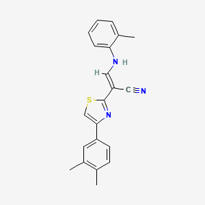 molecular formula C21H19N3S B2598600 (E)-2-(4-(3,4-dimethylphenyl)thiazol-2-yl)-3-(o-tolylamino)acrylonitrile CAS No. 1321888-77-0