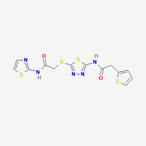 molecular formula C13H11N5O2S4 B2598618 N-(5-((2-oxo-2-(thiazol-2-ylamino)ethyl)thio)-1,3,4-thiadiazol-2-yl)-2-(thiophen-2-yl)acetamide CAS No. 477214-71-4