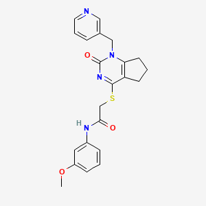 molecular formula C22H22N4O3S B2598628 N-(3-methoxyphenyl)-2-((2-oxo-1-(pyridin-3-ylmethyl)-2,5,6,7-tetrahydro-1H-cyclopenta[d]pyrimidin-4-yl)thio)acetamide CAS No. 946219-84-7