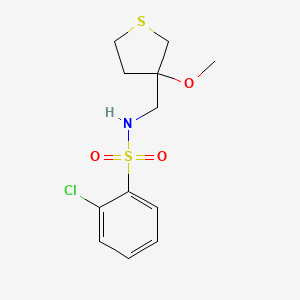 molecular formula C12H16ClNO3S2 B2598631 2-chloro-N-((3-methoxytetrahydrothiophen-3-yl)methyl)benzenesulfonamide CAS No. 1448130-47-9