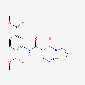 molecular formula C18H15N3O6S B2598634 dimethyl 2-(2-methyl-5-oxo-5H-thiazolo[3,2-a]pyrimidine-6-carboxamido)terephthalate CAS No. 896341-46-1