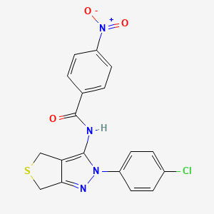 molecular formula C18H13ClN4O3S B2598651 N-[2-(4-chlorophenyl)-4,6-dihydrothieno[3,4-c]pyrazol-3-yl]-4-nitrobenzamide CAS No. 392253-60-0