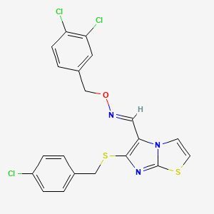 molecular formula C20H14Cl3N3OS2 B2598662 6-[(4-氯苄基)硫代]咪唑并[2,1-b][1,3]噻唑-5-甲醛 O-(3,4-二氯苄基)肟 CAS No. 338976-35-5