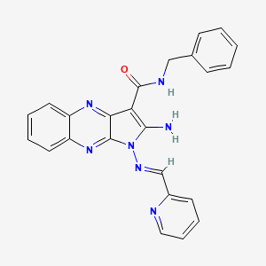 molecular formula C24H19N7O B2598680 (E)-2-氨基-N-苄基-1-((吡啶-2-基亚甲基)氨基)-1H-吡咯并[2,3-b]喹喔啉-3-甲酰胺 CAS No. 799831-92-8