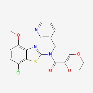 molecular formula C19H16ClN3O4S B2598692 N-(7-chloro-4-methoxybenzo[d]thiazol-2-yl)-N-(pyridin-3-ylmethyl)-5,6-dihydro-1,4-dioxine-2-carboxamide CAS No. 886952-64-3