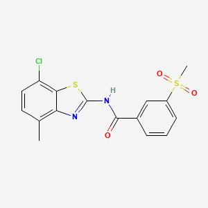 molecular formula C16H13ClN2O3S2 B2598702 N-(7-chloro-4-methylbenzo[d]thiazol-2-yl)-3-(methylsulfonyl)benzamide CAS No. 896299-84-6