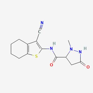 molecular formula C14H16N4O2S B2598705 N-(3-cyano-4,5,6,7-tetrahydro-1-benzothiophen-2-yl)-2-methyl-5-oxopyrazolidine-3-carboxamide CAS No. 956203-00-2