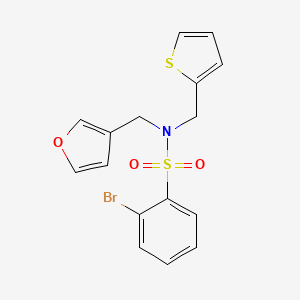 molecular formula C16H14BrNO3S2 B2598708 2-bromo-N-(furan-3-ylmethyl)-N-(thiophen-2-ylmethyl)benzenesulfonamide CAS No. 1797601-44-5