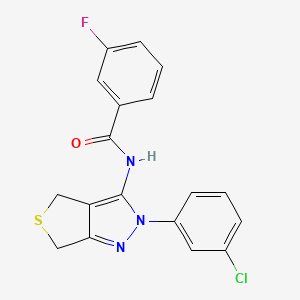molecular formula C18H13ClFN3OS B2598737 N-[2-(3-chlorophenyl)-4,6-dihydrothieno[3,4-c]pyrazol-3-yl]-3-fluorobenzamide CAS No. 450340-70-2