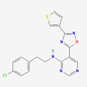 molecular formula C18H14ClN5OS B2598741 N-(4-chlorophenethyl)-5-(3-(thiophen-3-yl)-1,2,4-oxadiazol-5-yl)pyrimidin-4-amine CAS No. 2034244-36-3