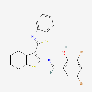 molecular formula C22H16Br2N2OS2 B2598791 (E)-2-(((3-(benzo[d]thiazol-2-yl)-4,5,6,7-tetrahydrobenzo[b]thiophen-2-yl)imino)methyl)-4,6-dibromophenol CAS No. 392246-28-5