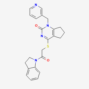 molecular formula C23H22N4O2S B2598811 4-((2-(indolin-1-yl)-2-oxoethyl)thio)-1-(pyridin-3-ylmethyl)-6,7-dihydro-1H-cyclopenta[d]pyrimidin-2(5H)-one CAS No. 932962-02-2