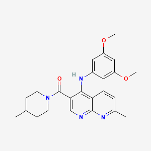 molecular formula C24H28N4O3 B2598821 (4-((3,5-Dimethoxyphenyl)amino)-7-methyl-1,8-naphthyridin-3-yl)(4-methylpiperidin-1-yl)methanone CAS No. 1251624-51-7
