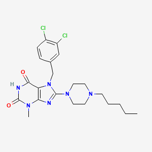 molecular formula C22H28Cl2N6O2 B2598824 7-(3,4-dichlorobenzyl)-3-methyl-8-(4-pentylpiperazin-1-yl)-1H-purine-2,6(3H,7H)-dione CAS No. 898464-24-9