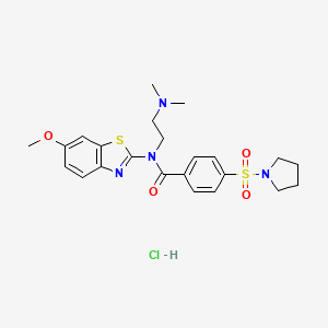 molecular formula C23H29ClN4O4S2 B2598829 N-(2-(dimethylamino)ethyl)-N-(6-methoxybenzo[d]thiazol-2-yl)-4-(pyrrolidin-1-ylsulfonyl)benzamide hydrochloride CAS No. 1215464-89-3