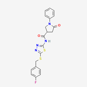 molecular formula C20H17FN4O2S2 B2598830 N-(5-((4-氟苄基)硫代)-1,3,4-噻二唑-2-基)-5-氧代-1-苯基吡咯烷-3-甲酰胺 CAS No. 872594-74-6