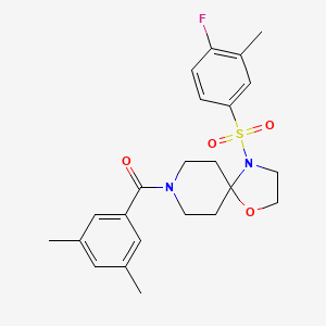 molecular formula C23H27FN2O4S B2598860 (3,5-Dimethylphenyl)(4-((4-fluoro-3-methylphenyl)sulfonyl)-1-oxa-4,8-diazaspiro[4.5]decan-8-yl)methanone CAS No. 946262-16-4