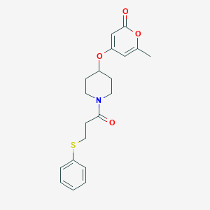 molecular formula C20H23NO4S B2598871 6-甲基-4-((1-(3-(苯硫代)丙酰)哌啶-4-基)氧基)-2H-吡喃-2-酮 CAS No. 1795448-47-3