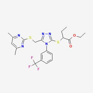 molecular formula C22H24F3N5O2S2 B2598872 Ethyl 2-[[5-[(4,6-dimethylpyrimidin-2-yl)sulfanylmethyl]-4-[3-(trifluoromethyl)phenyl]-1,2,4-triazol-3-yl]sulfanyl]butanoate CAS No. 868222-73-5