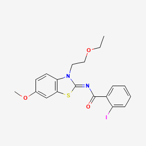 molecular formula C19H19IN2O3S B2598876 (Z)-N-(3-(2-乙氧乙基)-6-甲氧基苯并[d]噻唑-2(3H)-亚甲基)-2-碘苯甲酰胺 CAS No. 865174-21-6