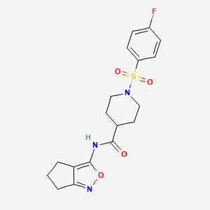 molecular formula C18H20FN3O4S B2598878 N-(5,6-dihydro-4H-cyclopenta[c]isoxazol-3-yl)-1-((4-fluorophenyl)sulfonyl)piperidine-4-carboxamide CAS No. 941925-45-7