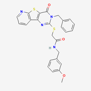 molecular formula C26H22N4O3S2 B2598879 2-((3-benzyl-4-oxo-3,4-dihydropyrido[3',2':4,5]thieno[3,2-d]pyrimidin-2-yl)thio)-N-(3-methoxybenzyl)acetamide CAS No. 1223831-50-2