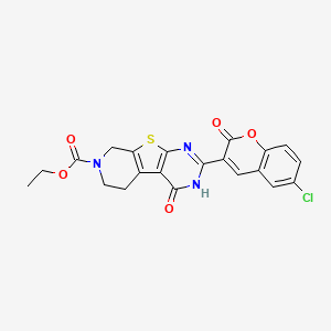 molecular formula C21H16ClN3O5S B2598906 ethyl 2-(6-chloro-2-oxo-2H-chromen-3-yl)-4-oxo-3,4,5,6-tetrahydropyrido[4',3':4,5]thieno[2,3-d]pyrimidine-7(8H)-carboxylate CAS No. 1228073-49-1