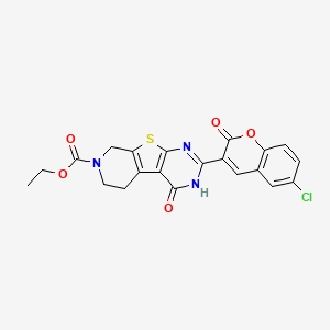 molecular formula C21H16ClN3O5S B2598906 2-(6-氯-2-氧代-2H-色烯-3-基)-4-氧代-3,4,5,6-四氢吡啶并[4',3':4,5]噻吩并[2,3-d]嘧啶-7(8H)-甲酸乙酯 CAS No. 1228073-49-1