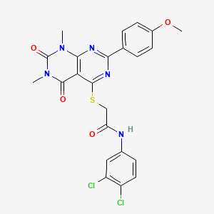 molecular formula C23H19Cl2N5O4S B2598929 N-(3,4-dichlorophenyl)-2-((2-(4-methoxyphenyl)-6,8-dimethyl-5,7-dioxo-5,6,7,8-tetrahydropyrimido[4,5-d]pyrimidin-4-yl)thio)acetamide CAS No. 852171-77-8