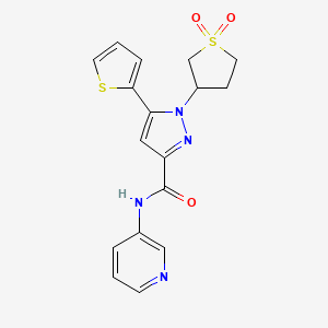 molecular formula C17H16N4O3S2 B2598931 1-(1,1-dioxidotetrahydrothiophen-3-yl)-N-(pyridin-3-yl)-5-(thiophen-2-yl)-1H-pyrazole-3-carboxamide CAS No. 1203280-45-8