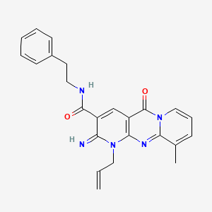 molecular formula C24H23N5O2 B2598940 1-allyl-2-imino-10-methyl-5-oxo-N-phenethyl-2,5-dihydro-1H-dipyrido[1,2-a:2',3'-d]pyrimidine-3-carboxamide CAS No. 489424-16-0
