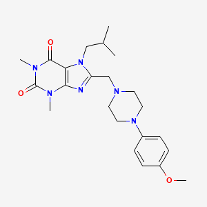 molecular formula C23H32N6O3 B2598977 8-[[4-(4-Methoxyphenyl)piperazin-1-yl]methyl]-1,3-dimethyl-7-(2-methylpropyl)purine-2,6-dione CAS No. 851941-72-5