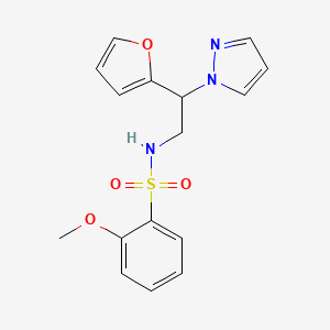 molecular formula C16H17N3O4S B2598980 N-(2-(呋喃-2-基)-2-(1H-吡唑-1-基)乙基)-2-甲氧基苯磺酰胺 CAS No. 2034439-71-7