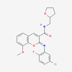 molecular formula C22H20ClFN2O4 B2599010 (2Z)-2-[(5-chloro-2-fluorophenyl)imino]-8-methoxy-N-(tetrahydrofuran-2-ylmethyl)-2H-chromene-3-carboxamide CAS No. 1327179-87-2