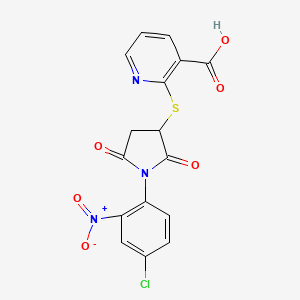 2-((1-(4-Chloro-2-nitrophenyl)-2,5-dioxopyrrolidin-3-yl)thio)nicotinic acid