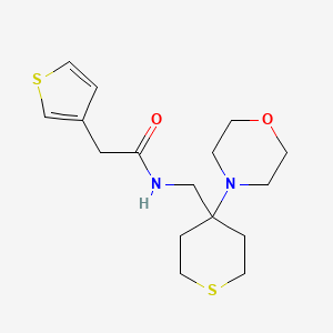 molecular formula C16H24N2O2S2 B2599019 N-[(4-Morpholin-4-ylthian-4-yl)methyl]-2-thiophen-3-ylacetamide CAS No. 2380167-37-1
