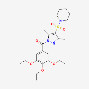 molecular formula C23H33N3O6S B2599020 (3,5-dimethyl-4-(piperidin-1-ylsulfonyl)-1H-pyrazol-1-yl)(3,4,5-triethoxyphenyl)methanone CAS No. 1019105-59-9