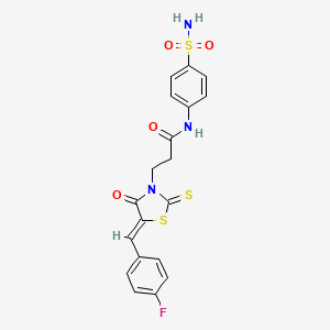 molecular formula C19H16FN3O4S3 B2599035 3-[(5Z)-5-[(4-fluorophenyl)methylidene]-4-oxo-2-sulfanylidene-1,3-thiazolidin-3-yl]-N-(4-sulfamoylphenyl)propanamide CAS No. 307526-99-4