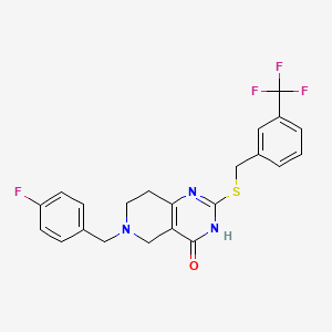 molecular formula C22H19F4N3OS B2599050 Methyl 4-{2-[(4-fluorophenyl)amino]-2-oxoethoxy}-6-methoxyquinoline-2-carboxylate CAS No. 1116082-25-7