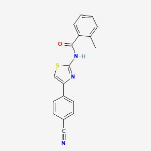 molecular formula C18H13N3OS B2599053 N-(4-(4-cyanophenyl)thiazol-2-yl)-2-methylbenzamide CAS No. 313366-23-3